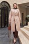 Elastic Sleeves, Belted, Lined Trench Coat - Stone Color - 5