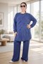Cuff Sleeves Crewneck g Pocketed Cut Bluz Elastic Waist Pocketed g Pocketed Cut Pants Tencel Suit - 3