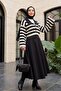 Wide Neckline Striped Openwork Cardigan - Black - 3