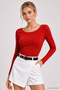 Women's Red Boat Neck Long Sleeve Blouse - 2