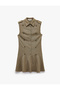 Sleeveless Classic Collar Metal Buttoned Shoulder Epaulettes A-Line Striped Mini Dress - 5