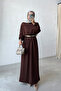 Balloon Sleeve Mercerized Hijab Dress - Brown