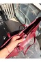 Women's Burgundy Large Size Faux Leather Shoulder Bag Tote Shopper Bag – Daily Use - 3