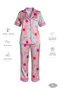 Psychedelic Flora Women`S Satin Pajama Set Large Floral Print Short Sleeve Neon