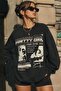 Black Printed Oversized Women's Sweatshirt Mg1923