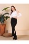 Women's Black Ribbed Medium Thick Knitted Slim Fit Double Slit Long Casual Pencil Skirt - 3