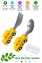 Premium Baby Bpa Free Quality Silicone Handle Stainless Steel Tip Spoon-Fork Set with Taxi Figure