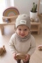 Beige Rib Labeled Beanie Neck Collar Set