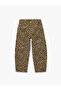 Barrel Jean Trousers Leopard Patterned Loose Fit Cotton with Pockets - 2