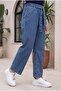Elastic Waist Belted Pocketed Jeans - Blue - 3