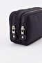 Pencil Case Black Large Washable Waterproof Wallet Type Pen Holder with Two Compartment Pockets