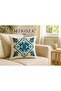 Digital Printed Punch Embroidery Patterned Blue Motif Decorative Throw Pillow Cover