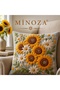 Decorative Throw Pillow Cover with Digital Printed Punch Embroidery Appearance Sunflower Pattern