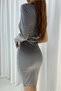 Women's velvet asymmetrical neckline one-sleeve slit dress - 2