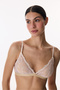 Beige Triangle Lace Floral Bra - 2