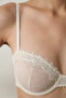 Beige Polka Dot Embroidered Underwire Unpadded Gathered Bra - 3