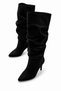 Zinnia Women's Black Suede Bellows Pointed Toe Thin Heel Below the Knee Gathered Slouchy Boots 9 cm Heel - 5