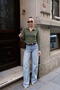 Khaki Polo Neck Modal Fabric Blouse Long Sleeve T-Shirt