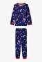 Navy Blue Boy's Bear Style Bear Patterned Thermal Effective Pajama Set