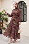 Ethnic Pattern Skirt Segmented Lined Chiffon Dress -Coffee - 4