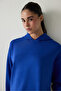 Cobalt Blue Silky Feel Hooded Slogan Printed Sweatshirt - 2