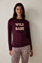 Burgundy Slogan Long Sleeve Thermal Effect Pajama Top