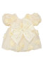 Girl's Yellow Rose Motif Dress with Bow on the Back - 3