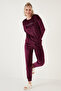 Regular Fit Soft Textured Velvet Pajama Set Women's Pajama Set 6094200W4 - 4