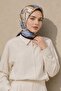 Binicer Pattern Navy Blue-Cream Soft Foulard Scarf 90X90 cm - 2