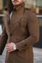 Men's Tan Slim Fit Long Melton Coat - 7