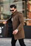 Men's Tan Slim Fit Long Melton Coat - 4