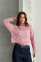 Women's Embossed Patterned Openwork Seasonal Knitwear Sweater Powder