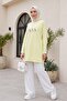 Daisy Embroidered Round Neck Combed Cotton Tunic - Light Yellow - 4