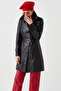 Juliet Genuine Lambskin Belted Women's Trench Coat Black - 2