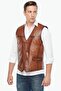 Genuine Lambskin Men's Vest with Points, Tan - 4