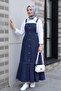 Buttoned Front, Side Pockets, Ruffled Skirt, Denim Gilet - Dark Blue