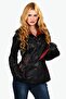 Red Garnished Genuine Lambskin Women's Short Trench Coat Black