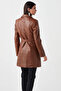 Sensilo Genuine Lambskin Belted Women's Trench Coat Brown - 7