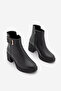 Women's Buckle Zippered Thick Heeled Boots Nuvos Black - 5