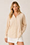 Women's Beige Textured Fabric with Buttons on the Front, Slightly Transparent -Stylish-