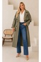 Women's Plus Size Double Breasted Collar Bondit Fabric Waterproof Lined Oversize Trench Coat Jacket 29010