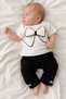 Baby Girl Gofre Fabric Top and Bottom Set with Large Bow Detail - 2