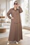 Button-Front Long Sleeve Shirt with Elastic Waist Pocket Pocketed Sh Skirt Modal Modal Sh Double Suit
