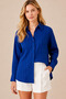 Women's Navy Textured Fabric Button-Front Lightweight Sheer -CHIC -