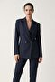 Navy Blue Double-Breasted Jacket with Button and Pocket Detail