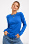 Women's Cobalt Blue Crew Neck Long Sleeve Blouse