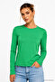 Women's Green Crew Neck Long Sleeve Blouse