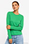 Women's Green Crew Neck Long Sleeve Blouse - 2