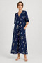 Women's Navy Blue Floral Patterned V-Neck Loose Cut Long Dress - 2