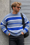 Indigo Striped Crew Neck Knitwear Men's Sweater E7455